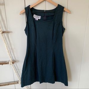 Green Plaid Checkered Black Sleeveless Mini Dress